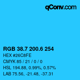 カラーコード: RGB 38.7 200.6 254 | qconv.com