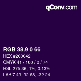 カラーコード: RGB 38.9 0 66 | qconv.com