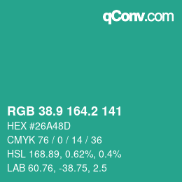 カラーコード: RGB 38.9 164.2 141 | qconv.com