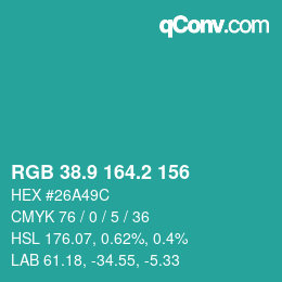 カラーコード: RGB 38.9 164.2 156 | qconv.com