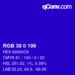 Color code: RGB 38 0 198 | qconv.com