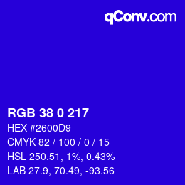Color code: RGB 38 0 217 | qconv.com