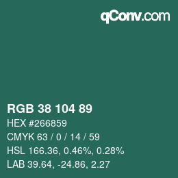 Color code: RGB 38 104 89 | qconv.com