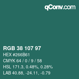 カラーコード: RGB 38 107 97 | qconv.com