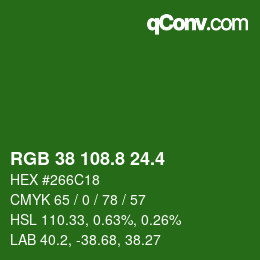 カラーコード: RGB 38 108.8 24.4 | qconv.com