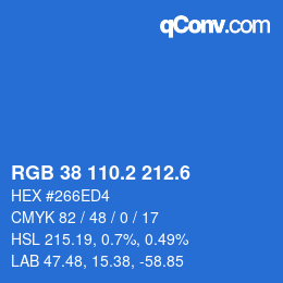 カラーコード: RGB 38 110.2 212.6 | qconv.com