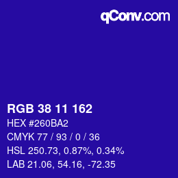 Color code: RGB 38 11 162 | qconv.com