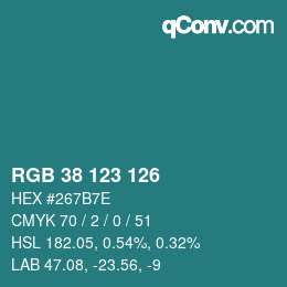 颜色代码: RGB 38 123 126 | qconv.com