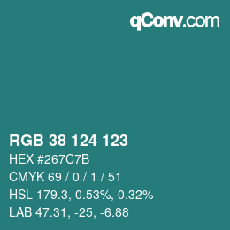 カラーコード: RGB 38 124 123 | qconv.com