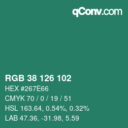 颜色代码: RGB 38 126 102 | qconv.com