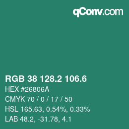 カラーコード: RGB 38 128.2 106.6 | qconv.com