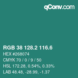 カラーコード: RGB 38 128.2 116.6 | qconv.com