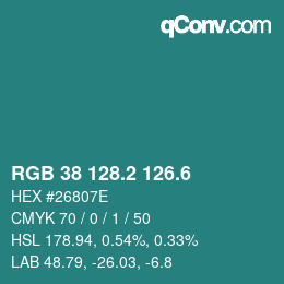 カラーコード: RGB 38 128.2 126.6 | qconv.com