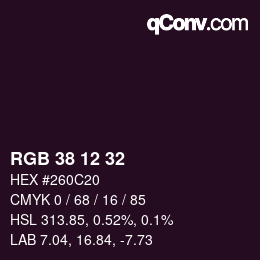 カラーコード: RGB 38 12 32 | qconv.com