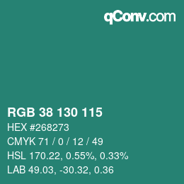 颜色代码: RGB 38 130 115 | qconv.com
