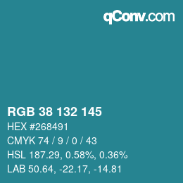 颜色代码: RGB 38 132 145 | qconv.com