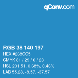 Color code: RGB 38 140 197 | qconv.com