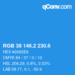 カラーコード: RGB 38 146.2 230.6 | qconv.com