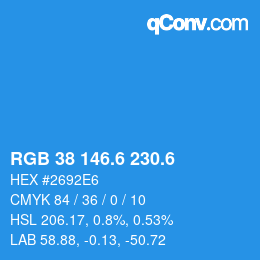 カラーコード: RGB 38 146.6 230.6 | qconv.com