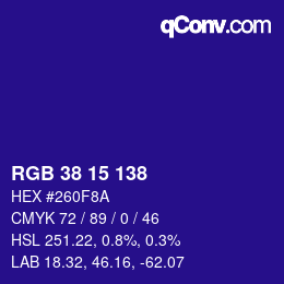 颜色代码: RGB 38 15 138 | qconv.com