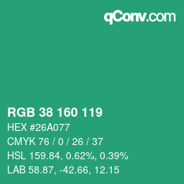 カラーコード: RGB 38 160 119 | qconv.com