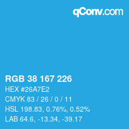 Color code: RGB 38 167 226 | qconv.com
