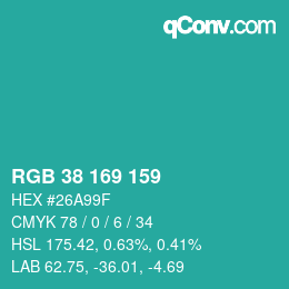 Color code: RGB 38 169 159 | qconv.com