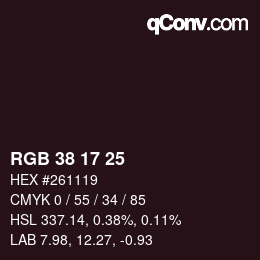 カラーコード: RGB 38 17 25 | qconv.com