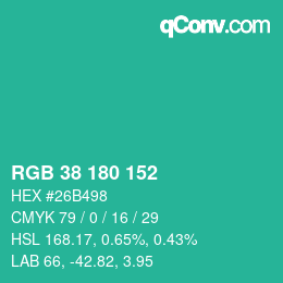 Color code: RGB 38 180 152 | qconv.com