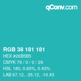 颜色代码: RGB 38 181 181 | qconv.com