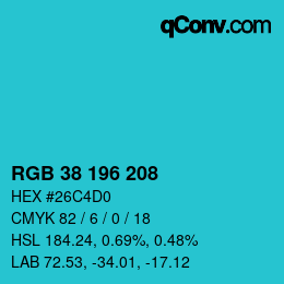 颜色代码: RGB 38 196 208 | qconv.com