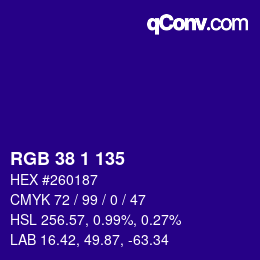 Color code: RGB 38 1 135 | qconv.com