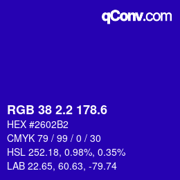 カラーコード: RGB 38 2.2 178.6 | qconv.com