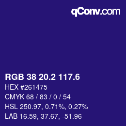 カラーコード: RGB 38 20.2 117.6 | qconv.com