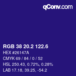 カラーコード: RGB 38 20.2 122.6 | qconv.com