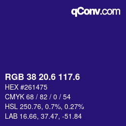 カラーコード: RGB 38 20.6 117.6 | qconv.com