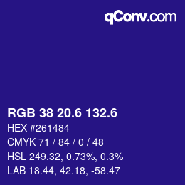 カラーコード: RGB 38 20.6 132.6 | qconv.com