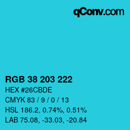 Color code: RGB 38 203 222 | qconv.com
