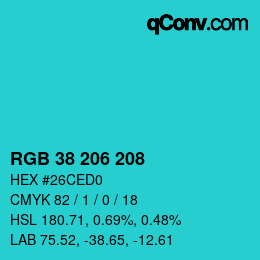 カラーコード: RGB 38 206 208 | qconv.com