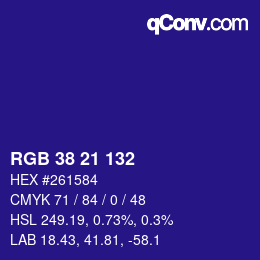 颜色代码: RGB 38 21 132 | qconv.com