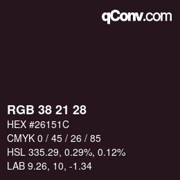 Color code: RGB 38 21 28 | qconv.com