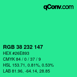 Color code: RGB 38 232 147 | qconv.com