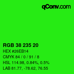 颜色代码: RGB 38 235 20 | qconv.com