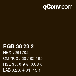 カラーコード: RGB 38 23 2 | qconv.com