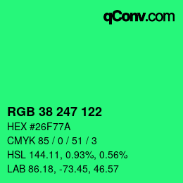 颜色代码: RGB 38 247 122 | qconv.com