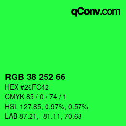 Color code: RGB 38 252 66 | qconv.com