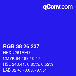 Color code: RGB 38 26 237 | qconv.com