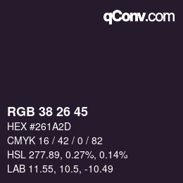 カラーコード: RGB 38 26 45 | qconv.com