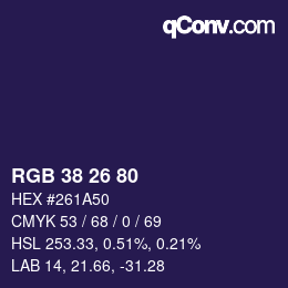颜色代码: RGB 38 26 80 | qconv.com