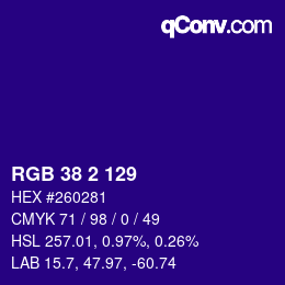 Color code: RGB 38 2 129 | qconv.com